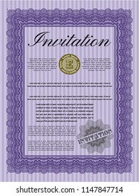 Violet Formal invitation. Detailed. With complex linear background. Excellent design. 