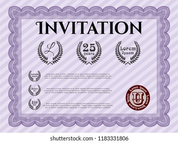Violet Formal invitation. Detailed. With complex background. Modern design. 