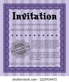Violet Formal invitation. Detailed. With guilloche pattern and background. Good design. 