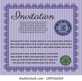 Violet Formal invitation. Detailed. With guilloche pattern. Money Pattern. 