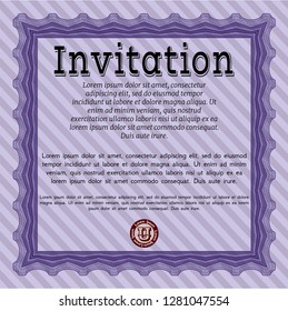 Violet Formal invitation. Easy to print. Money style design. Detailed. 