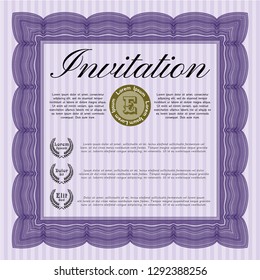 Violet Formal invitation. Easy to print. Money Pattern design. Vector illustration. 