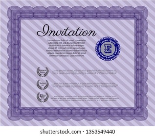 Violet Formal invitation. Easy to print. Superior design. Vector illustration. 