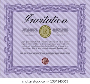 Violet Formal invitation. Easy to print. Money design. Vector illustration. 