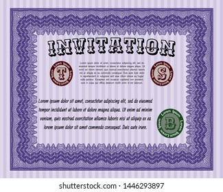 Violet Formal invitation. Easy to print. Retro design. Vector illustration. 
