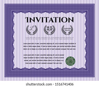 Violet Formal invitation. Easy to print. Vector illustration. Artistry design. 