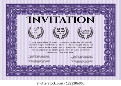 Violet Formal invitation. Elegant design. Easy to print. Vector illustration. 