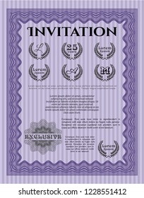 Violet Formal invitation. Elegant design. With guilloche pattern. Customizable, Easy to edit and change colors. 