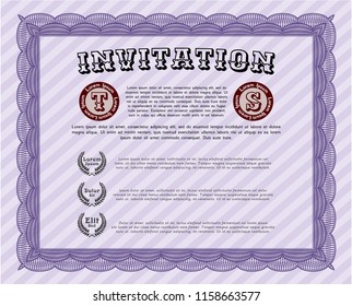 Violet Formal invitation. Excellent design. Vector illustration. With linear background. 