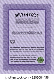 Violet Formal invitation. Excellent design. Customizable, Easy to edit and change colors. With linear background. 