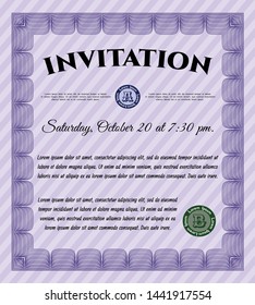Violet Formal invitation. Excellent design. Detailed. With complex linear background. 