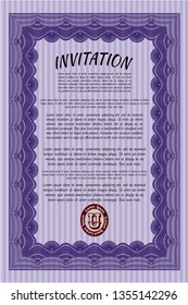 Violet Formal invitation. Good design. With guilloche pattern. Customizable, Easy to edit and change colors. 