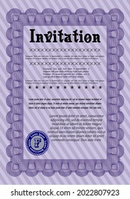 Violet Formal invitation. Good design. Easy to print. Vector illustration. 