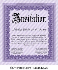 Violet Formal invitation. With great quality guilloche pattern. Beauty design. Detailed. 