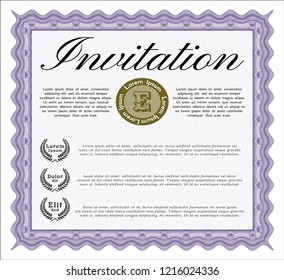 Violet Formal invitation. With great quality guilloche pattern. Detailed. Money Pattern. 