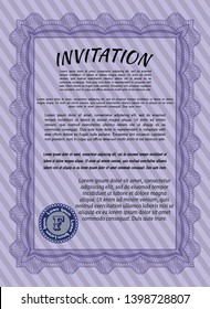 Violet Formal invitation. With great quality guilloche pattern. Retro design. Customizable, Easy to edit and change colors. 