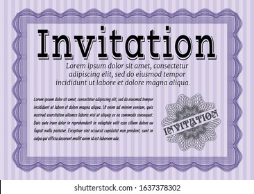 Violet Formal invitation. With great quality guilloche pattern. Lovely design. Customizable, Easy to edit and change colors. 