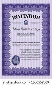 Violet Formal invitation. With great quality guilloche pattern. Modern design. Customizable, Easy to edit and change colors. 