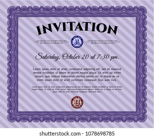  Violet Formal invitation. With guilloche pattern and background. Vector illustration. Money Pattern design. 