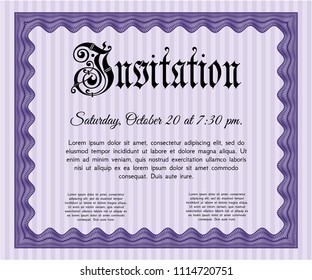 Violet Formal invitation. With guilloche pattern. Retro design. Customizable, Easy to edit and change colors. 