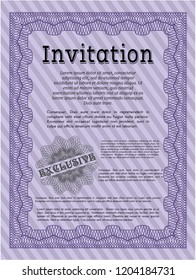 Violet Formal invitation. With guilloche pattern. Good design. Detailed. 