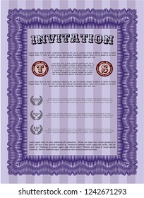Violet Formal invitation. With guilloche pattern. Detailed. Lovely design. 