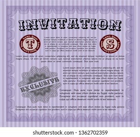 Violet Formal invitation. With guilloche pattern and background. Elegant design. Vector illustration. 