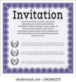 Violet Formal invitation. With guilloche pattern and background. Customizable, Easy to edit and change colors. Lovely design. 
