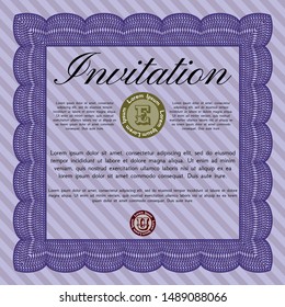 Violet Formal invitation. With guilloche pattern. Vector illustration. Nice design. 