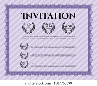Violet Formal invitation. With guilloche pattern and background. Retro design. Vector illustration. 