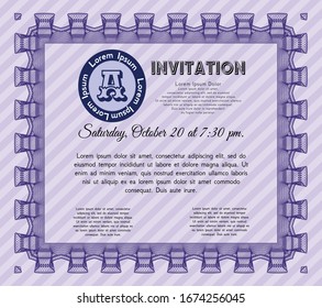 Violet Formal invitation. With guilloche pattern. Customizable, Easy to edit and change colors. Beauty design. 