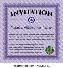 Violet Formal invitation. With guilloche pattern. Vector illustration. Elegant design. 