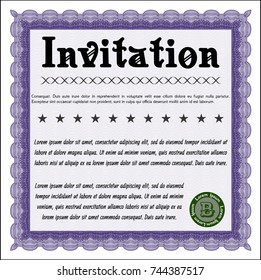 Violet Formal invitation. With guilloche pattern and background. Money Pattern design. Customizable, Easy to edit and change colors. 