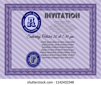 Violet Formal invitation. With linear background. Customizable, Easy to edit and change colors. Money style design. 