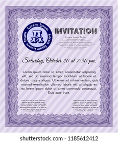 Violet Formal invitation. With linear background. Detailed. Elegant design. 
