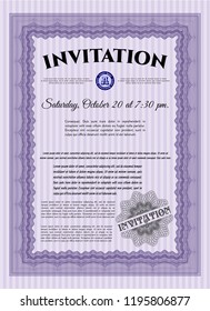 Violet Formal invitation. With linear background. Elegant design. Detailed. 