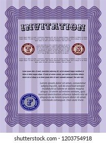Violet Formal invitation. With linear background. Vector illustration. Money Pattern design. 