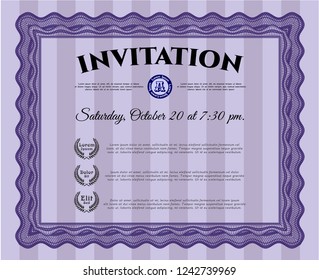 Violet Formal invitation. With linear background. Artistry design. Vector illustration. 