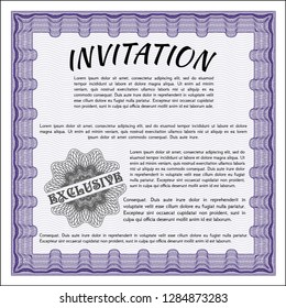 Violet Formal invitation. With linear background. Vector illustration. Money Pattern. 