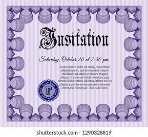 Violet Formal invitation. With linear background. Good design. Customizable, Easy to edit and change colors. 