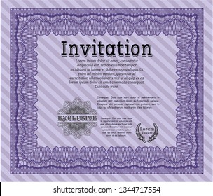 Violet Formal invitation. With linear background. Vector illustration. Cordial design. 
