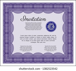 Violet Formal invitation. With linear background. Vector illustration. Artistry design. 