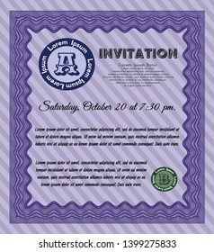 Violet Formal invitation. With linear background. Money style design. Customizable, Easy to edit and change colors. 