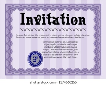 Violet Formal invitation. Lovely design. Customizable, Easy to edit and change colors. With guilloche pattern. 