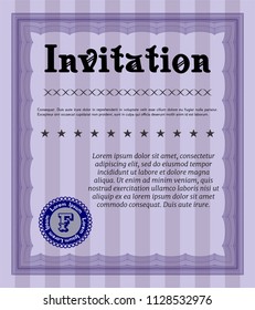 Violet Formal invitation. Modern design. Detailed. With guilloche pattern. 
