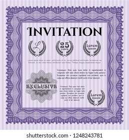 Violet Formal invitation. Modern design. Detailed. Printer friendly. 