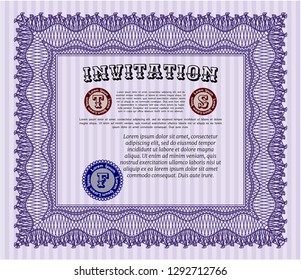 Violet Formal invitation. Modern design. With complex linear background. Detailed. 