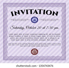 Violet Formal invitation. Modern design. Detailed. With linear background. 