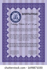 Violet Formal invitation. Modern design. Vector illustration. With guilloche pattern. 