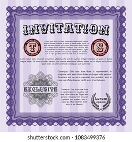 Violet Formal invitation. Money design. Detailed. With linear background. 